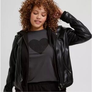 Torrid Fabric Mix Hooded Moto Jacket Black Size 2